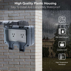 STARELO 15Amp 2Gang Outdoor Socket Waterproof Socket, Wall Power Socket, IP66 125V 2group Switch Socket Cover, Outdoor Weatherproof Wall Plug Socket Box (2 Gang Switched Socket)