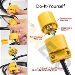 STARELO 10PCS Connector Extension Cord Ends Yellow Shell 125V 15A 2Pole 3Wire NEMA5-15R Industrial Grade 3-Prong Straight Blade Grounding Type,UL Listed(Female).