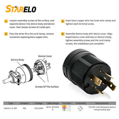 STARELO 30Amp,Locking Plug/ Connector for Generator Set,NEMA L14-30P & L14-30C,125/250V 3 Pole 4 Wire Grounding Electrical Replacement Industrial Grade UL/ETL Listed.(L14-30P&L14-30C Set)